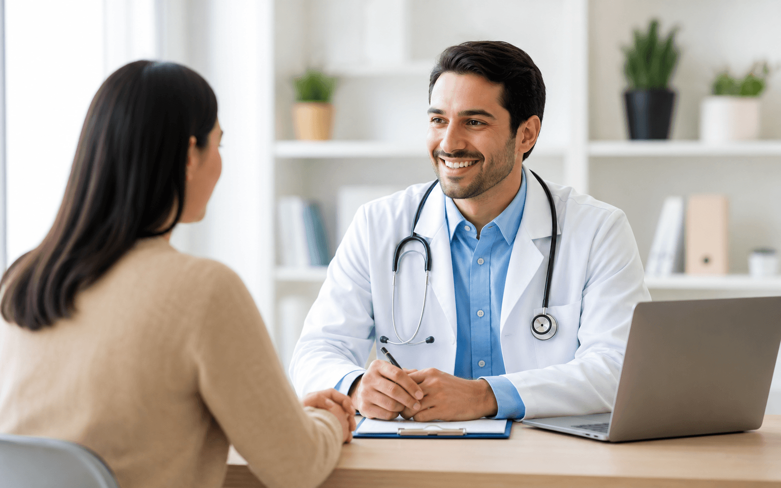 Doctor consulting with a patient in a bright clinic
